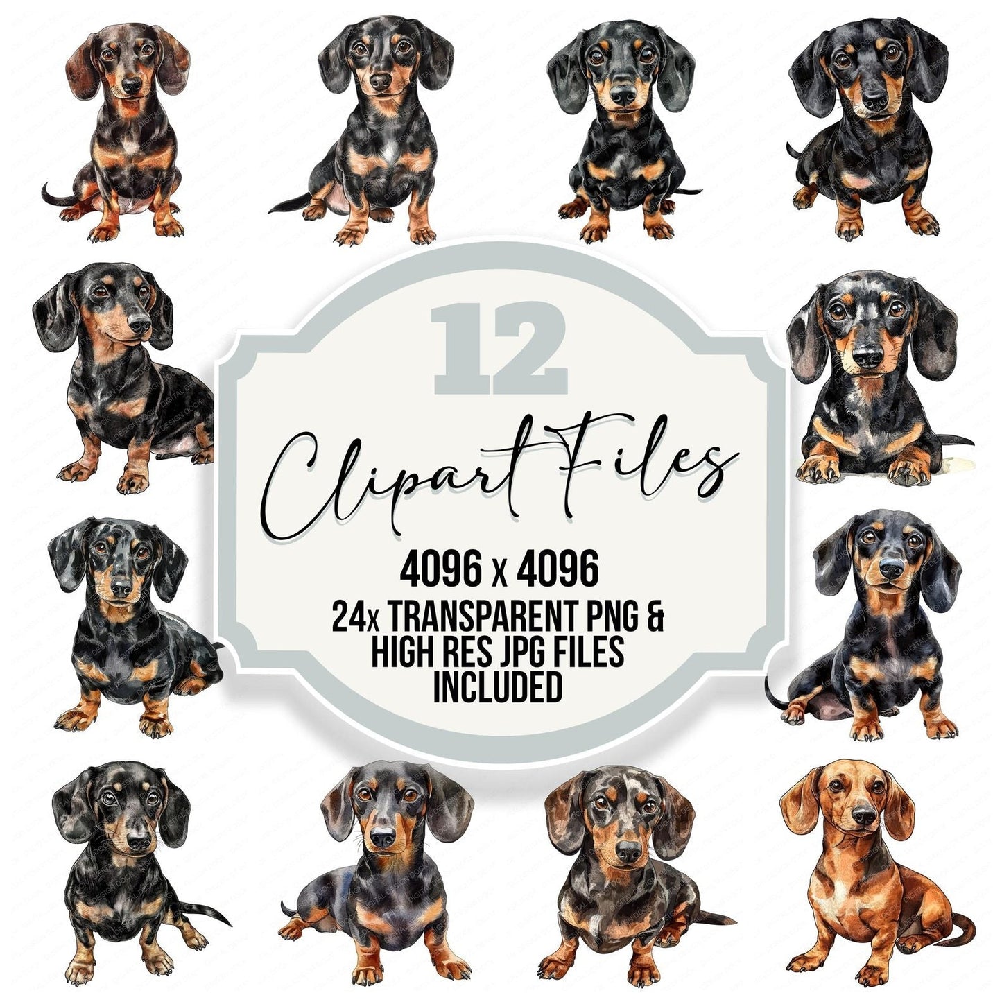 Watercolour Dachshund Dog Clipart Set (DDD007085)