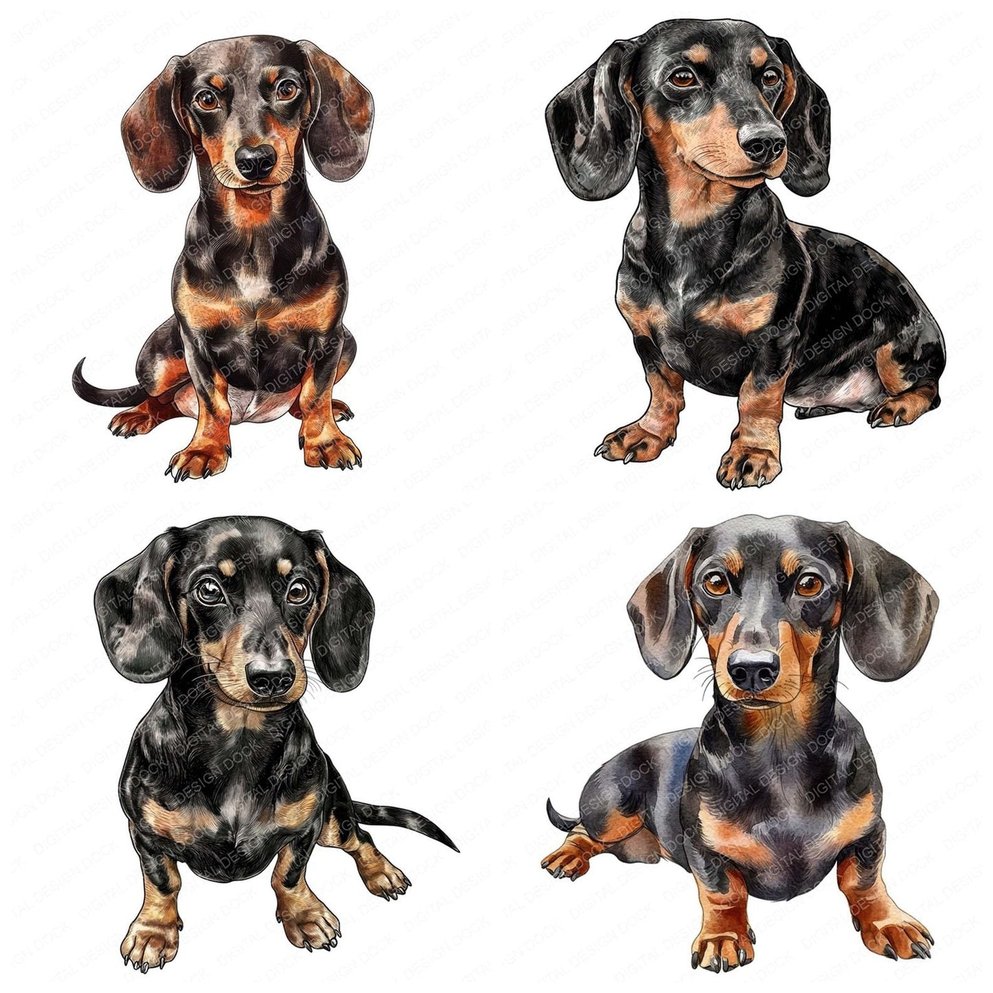 Watercolour Dachshund Dog Clipart Set (DDD007085)