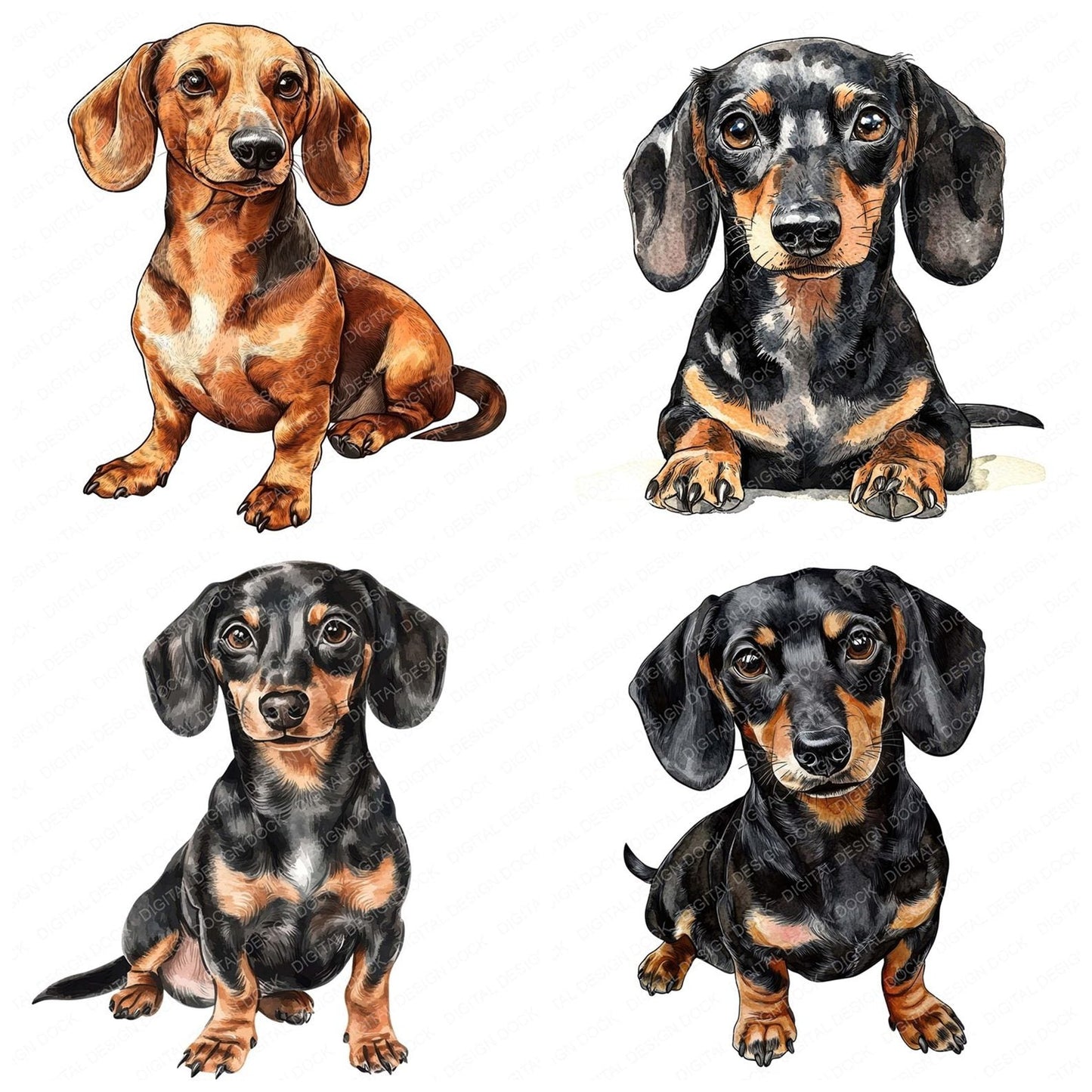 Watercolour Dachshund Dog Clipart Set (DDD007085)