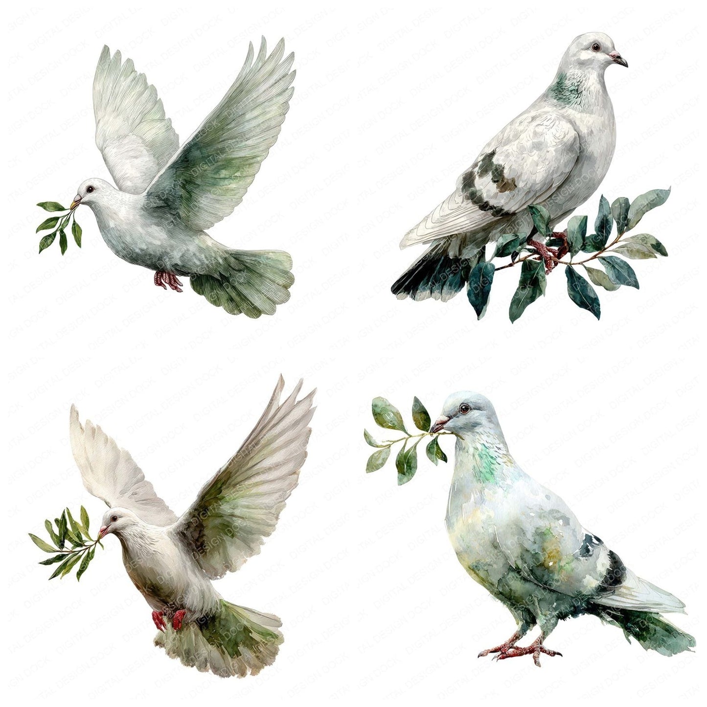Watercolour Dove Olive Clipart Set (DDD007095)