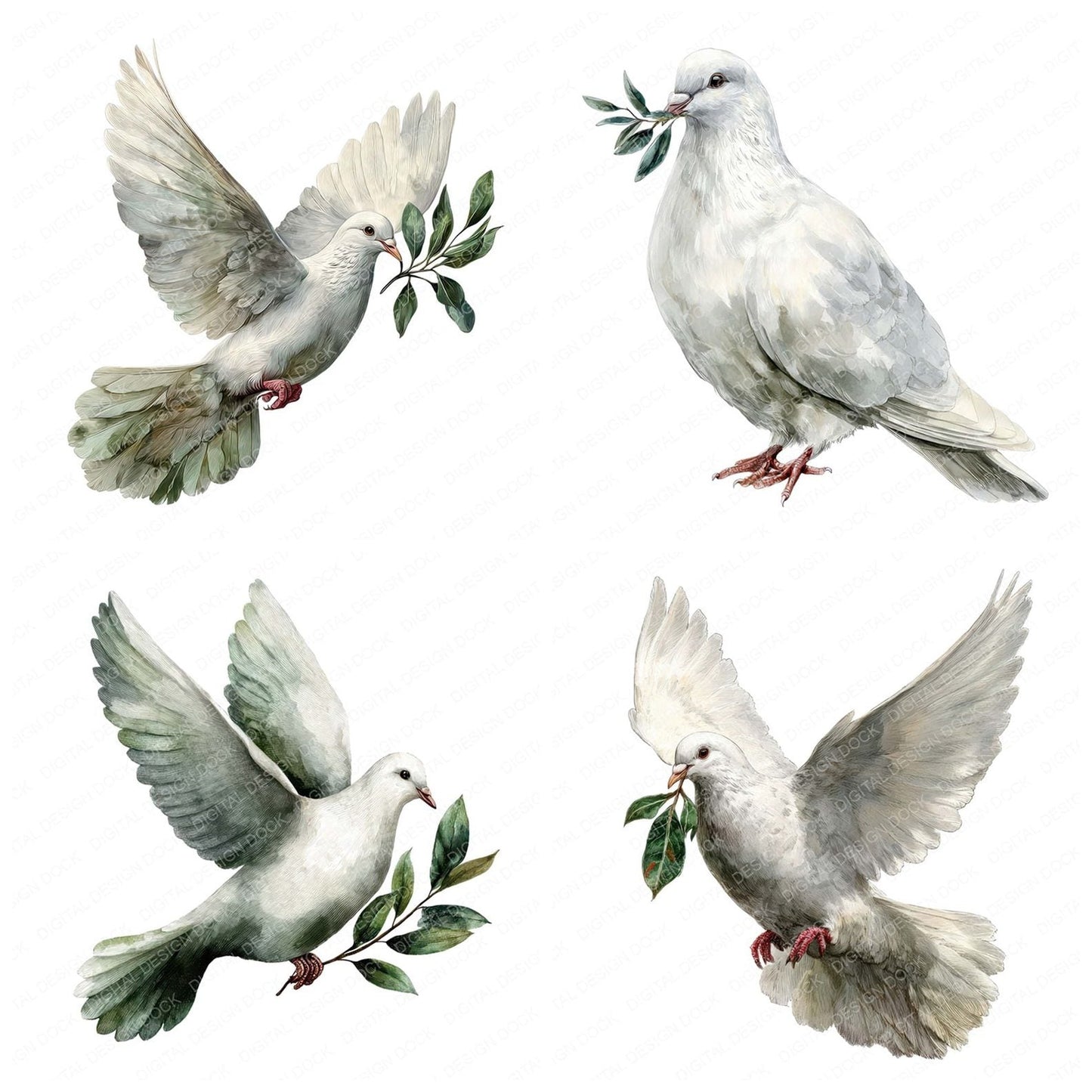 Watercolour Dove Olive Clipart Set (DDD007095)