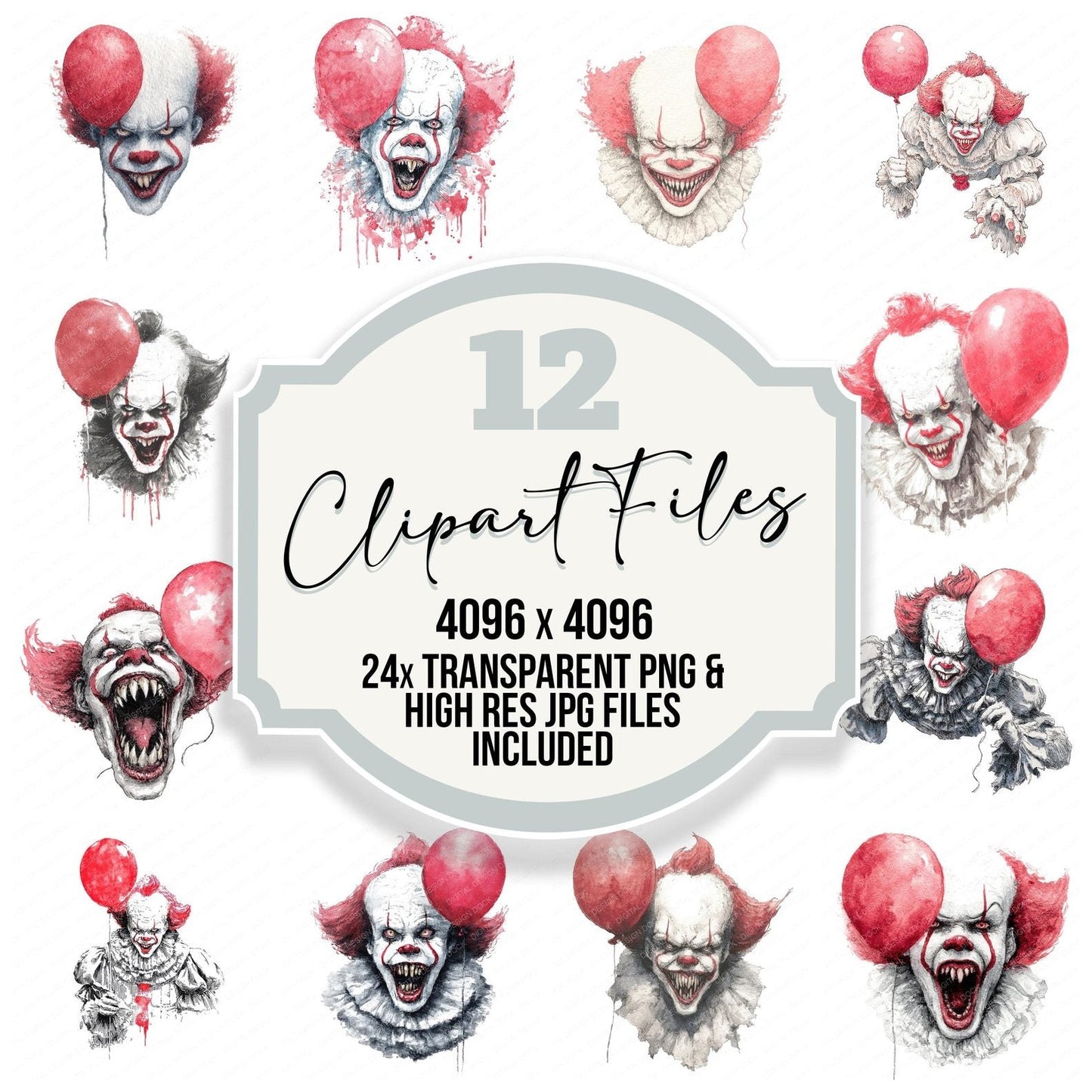 Watercolour Evil Clown Clipart Set (DDD007106)