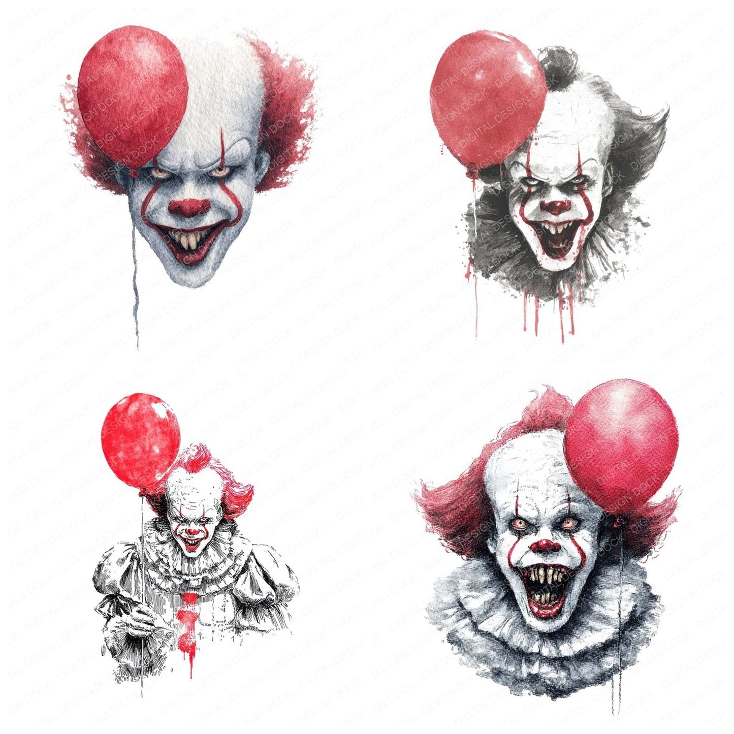 Watercolour Evil Clown Clipart Set (DDD007106)