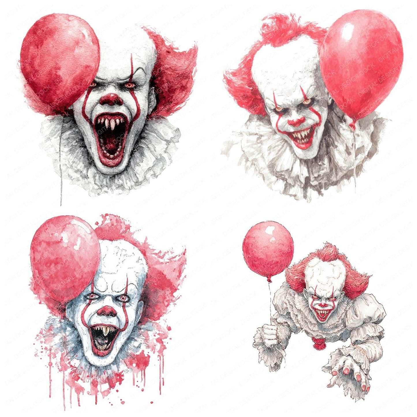 Watercolour Evil Clown Clipart Set (DDD007106)