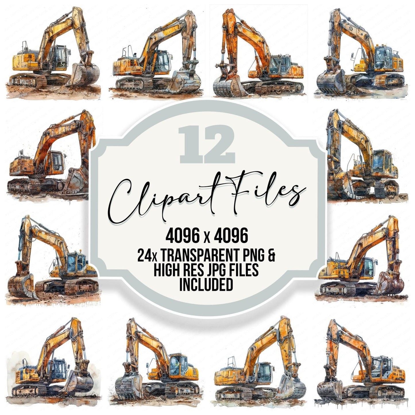 Watercolour Excavator Clipart Set (DDD007107)