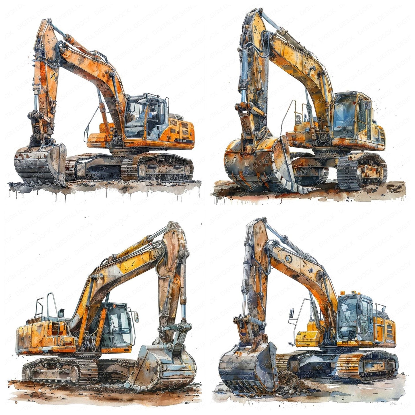Watercolour Excavator Clipart Set (DDD007107)