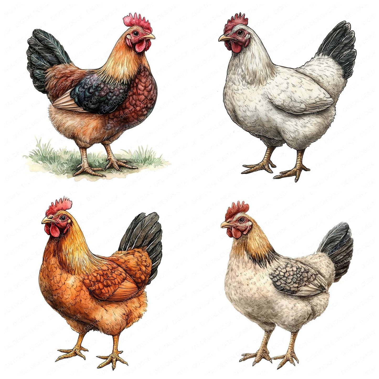 Watercolour Farm Chicken Clipart Set (DDD007110)