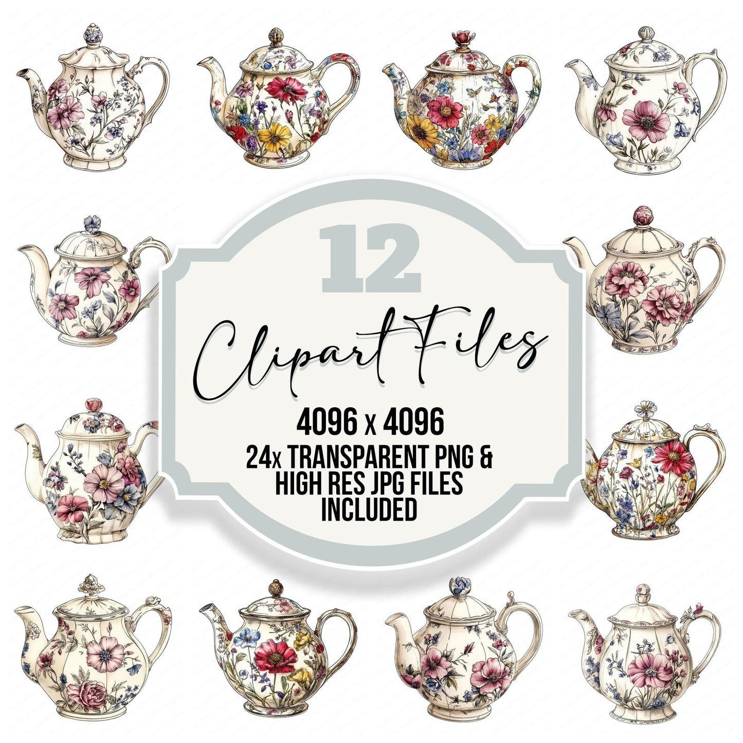Watercolour Floral Teapot Clipart Set (DDD007120)