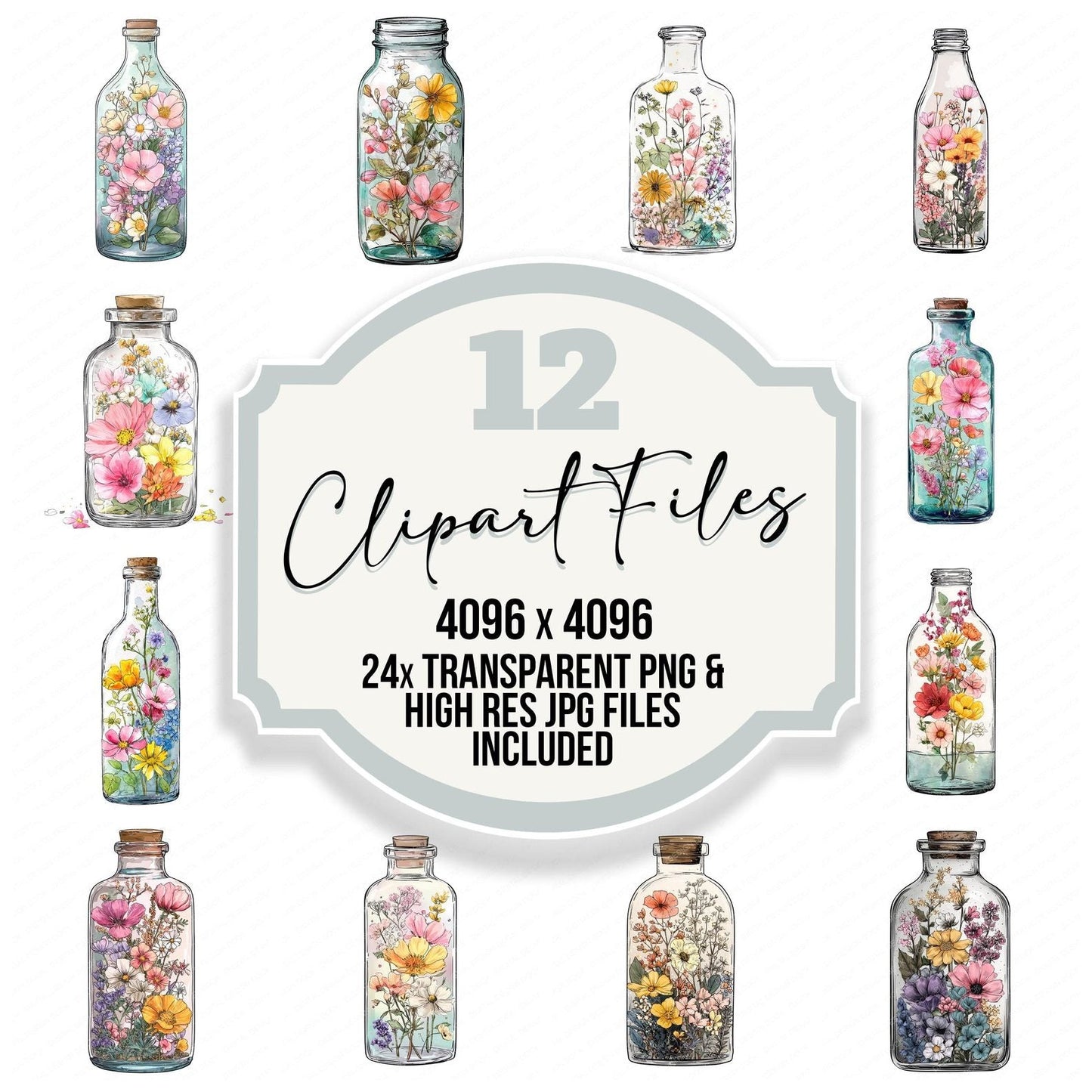 Watercolour Flower Bottle Clipart Set (DDD007122)