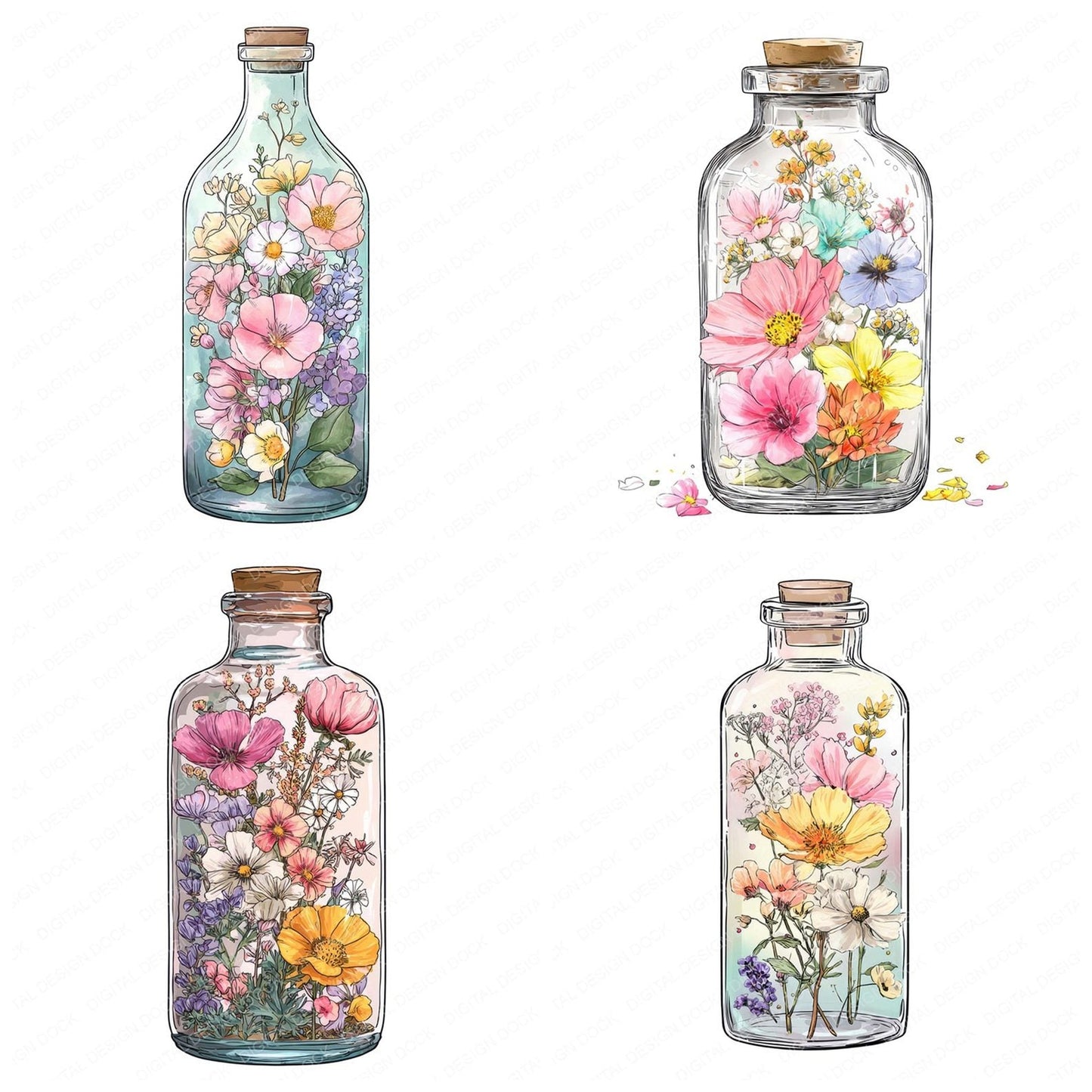 Watercolour Flower Bottle Clipart Set (DDD007122)