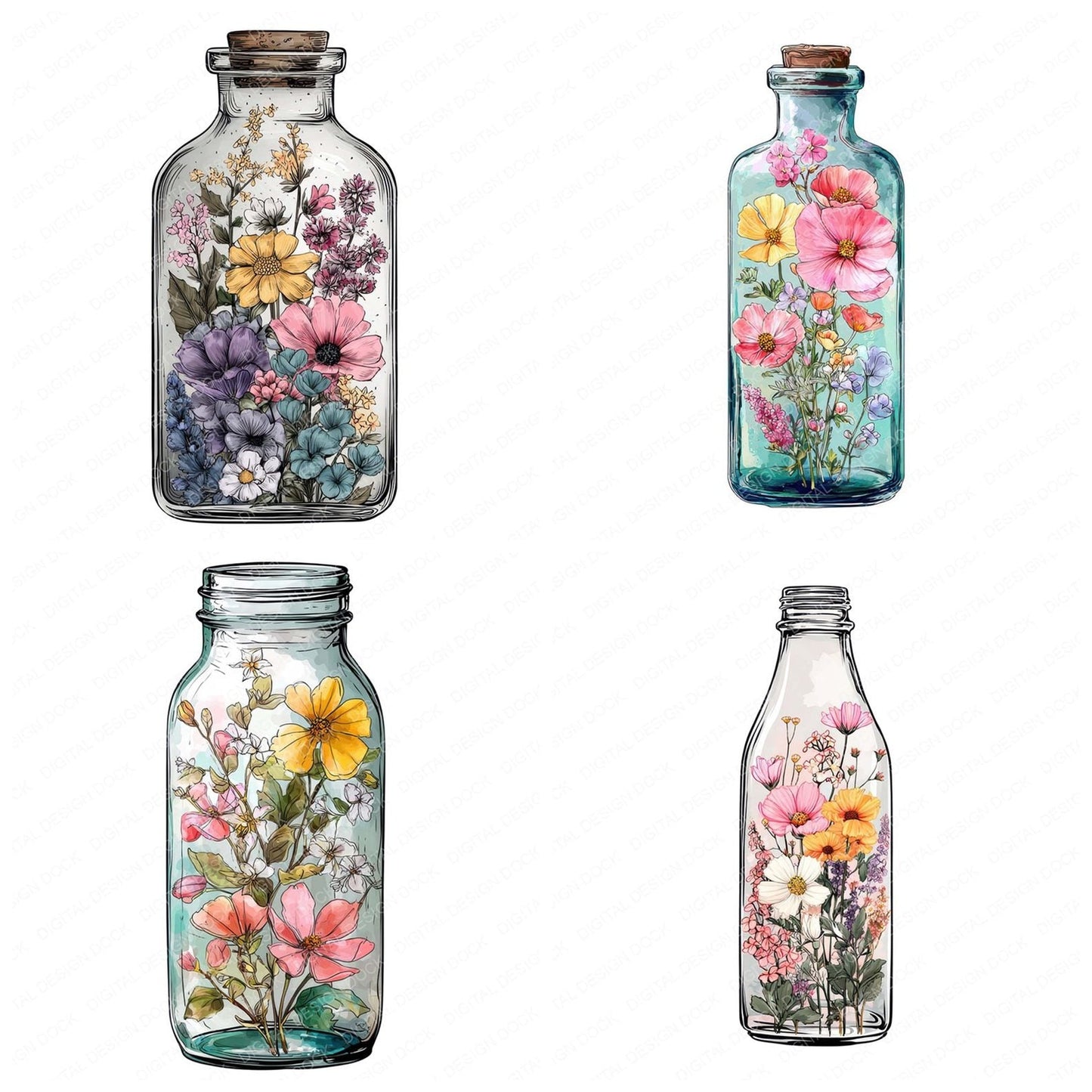 Watercolour Flower Bottle Clipart Set (DDD007122)