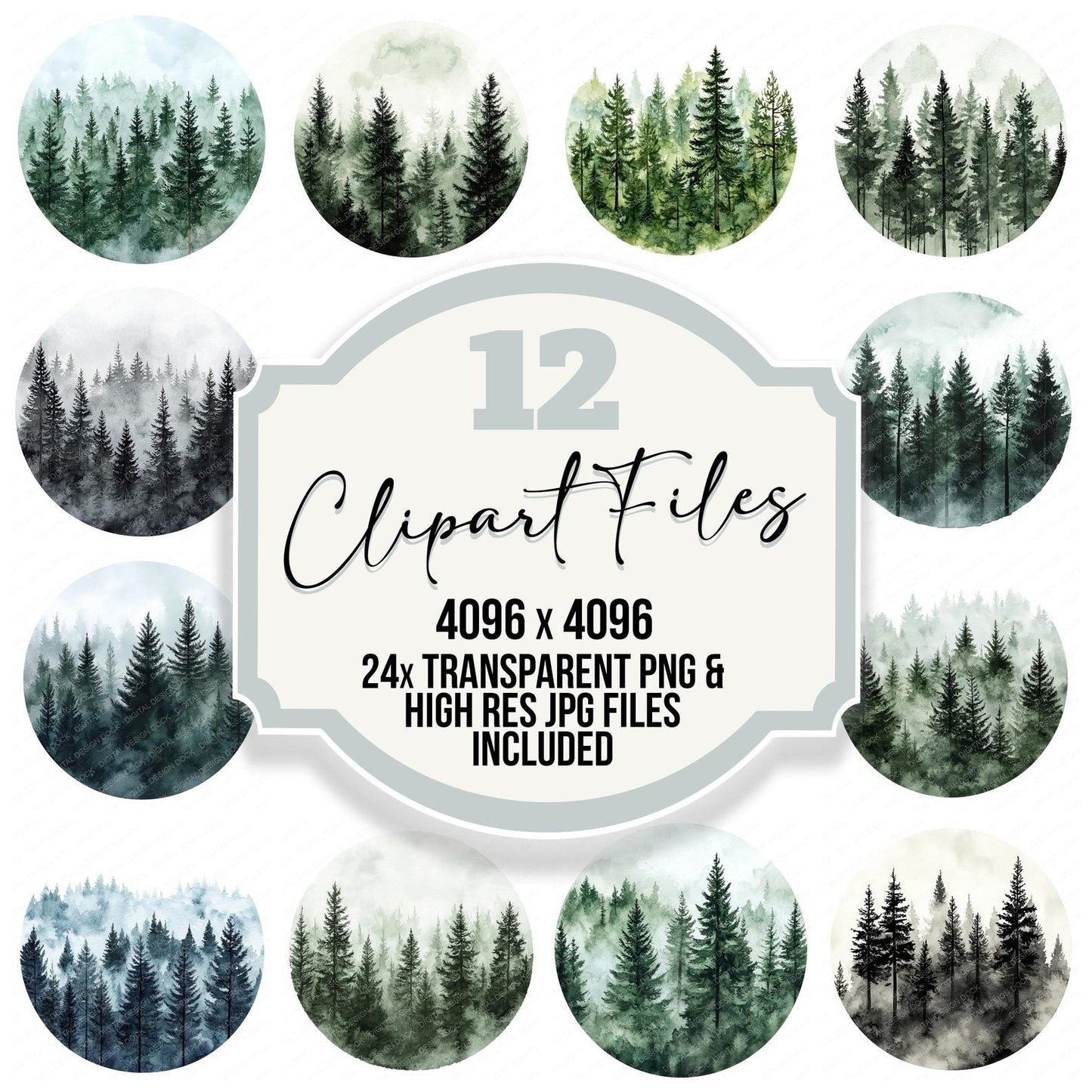 Watercolour Forest Round Design Clipart Set (DDD007127)