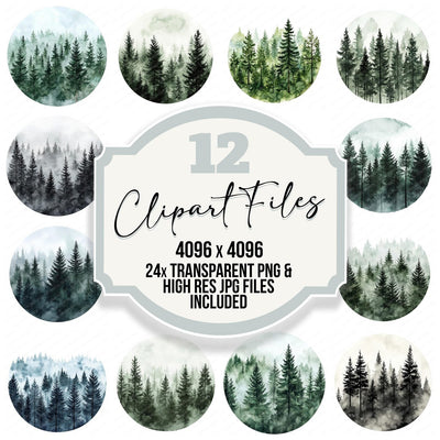 Watercolour Forest Round Design Clipart Set (DDD007127)