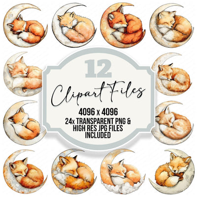 Watercolour Fox Moon Clipart Set (DDD007129)