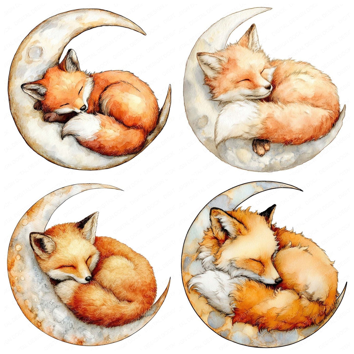 Watercolour Fox Moon Clipart Set (DDD007129)