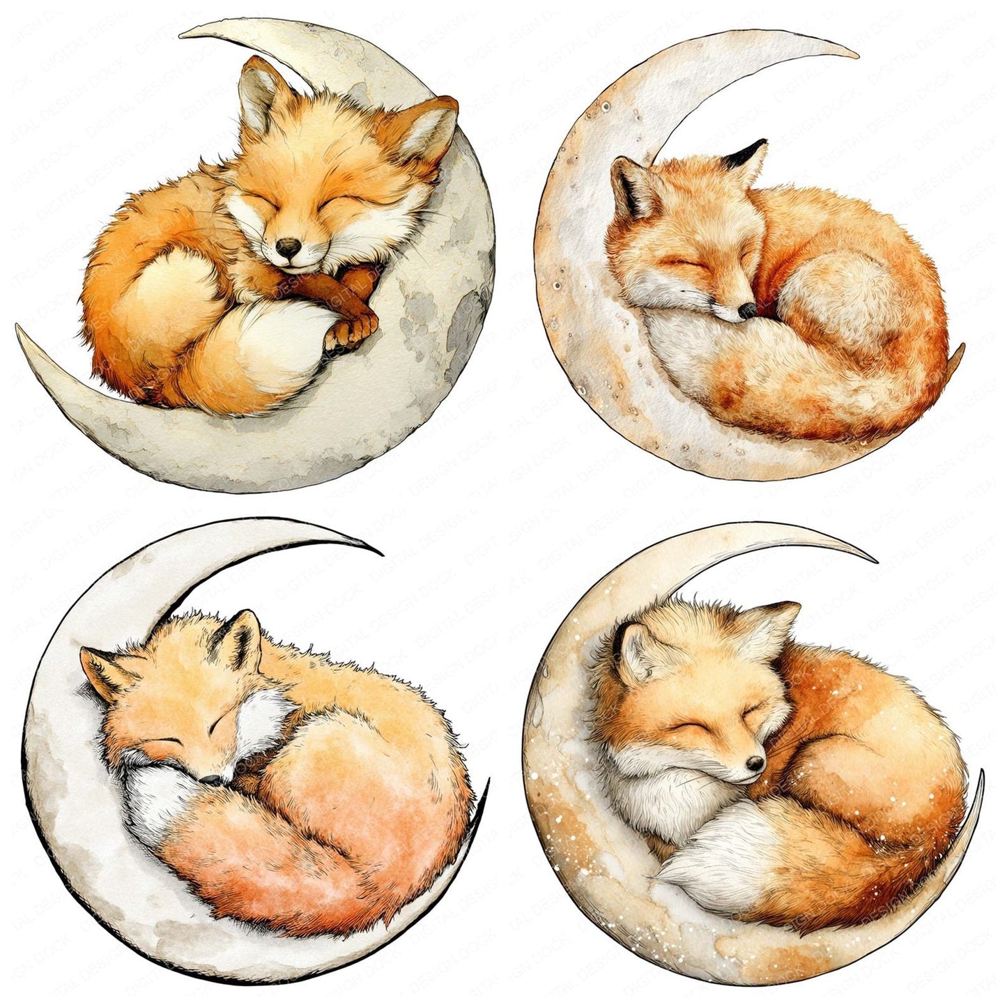 Watercolour Fox Moon Clipart Set (DDD007129)
