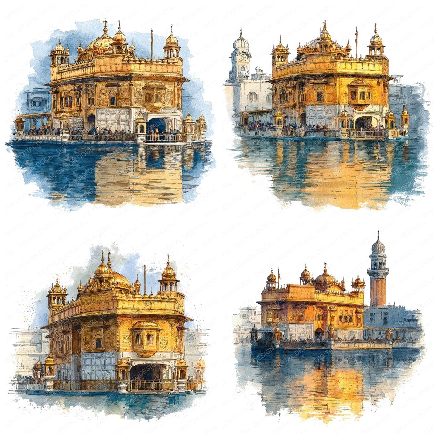 Watercolour Golden Temple Clipart Set (DDD007146)