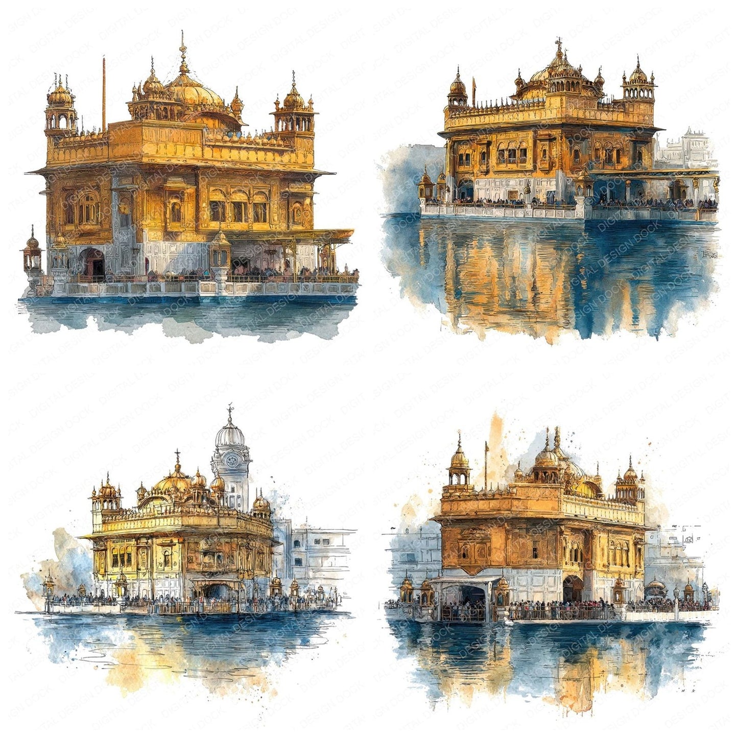 Watercolour Golden Temple Clipart Set (DDD007146)
