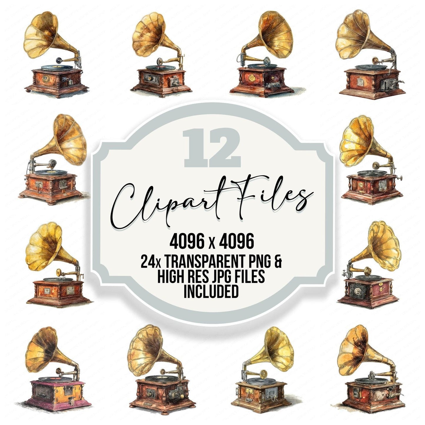 Watercolour Gramophone Clipart Set (DDD007149)