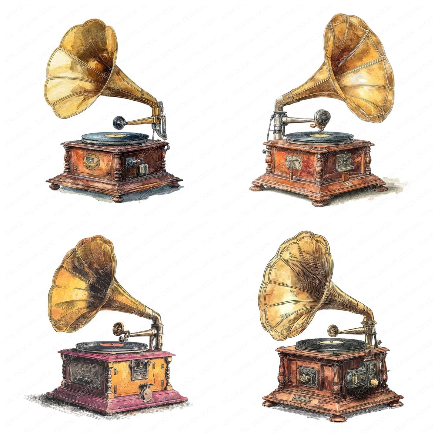 Watercolour Gramophone Clipart Set (DDD007149)