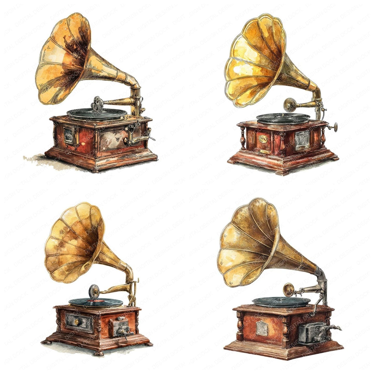 Watercolour Gramophone Clipart Set (DDD007149)