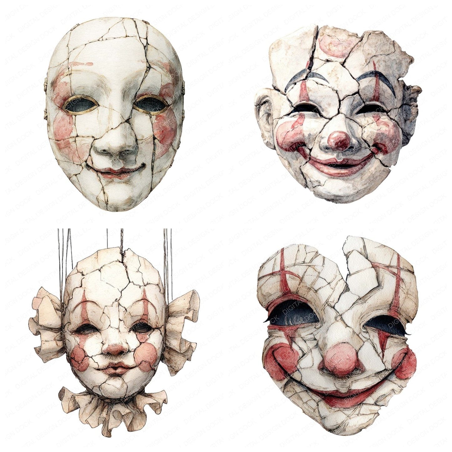 Watercolour Haunted Puppet Clipart Set (DDD007164)