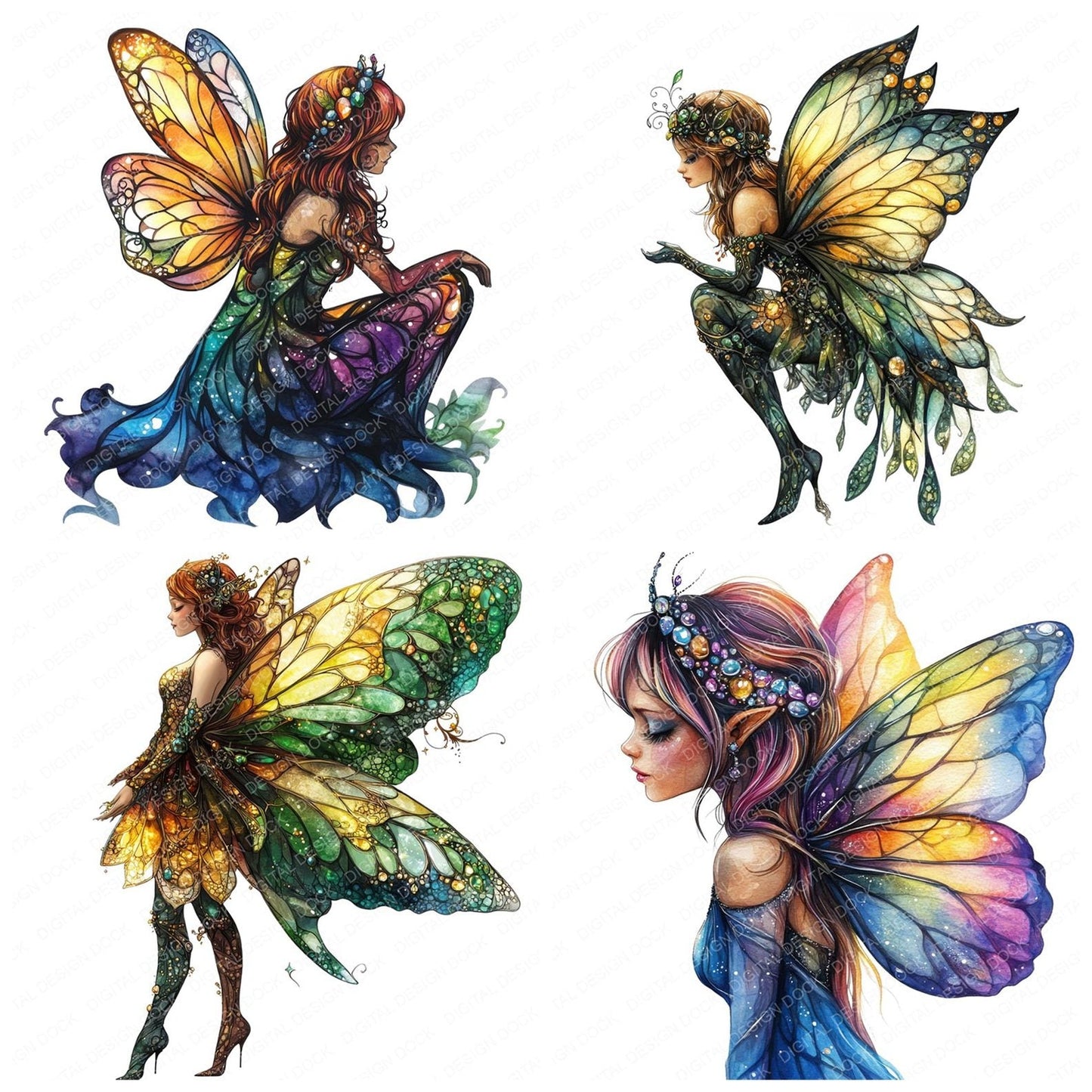 Watercolour Jewelled Fairy Clipart Set (DDD007184)