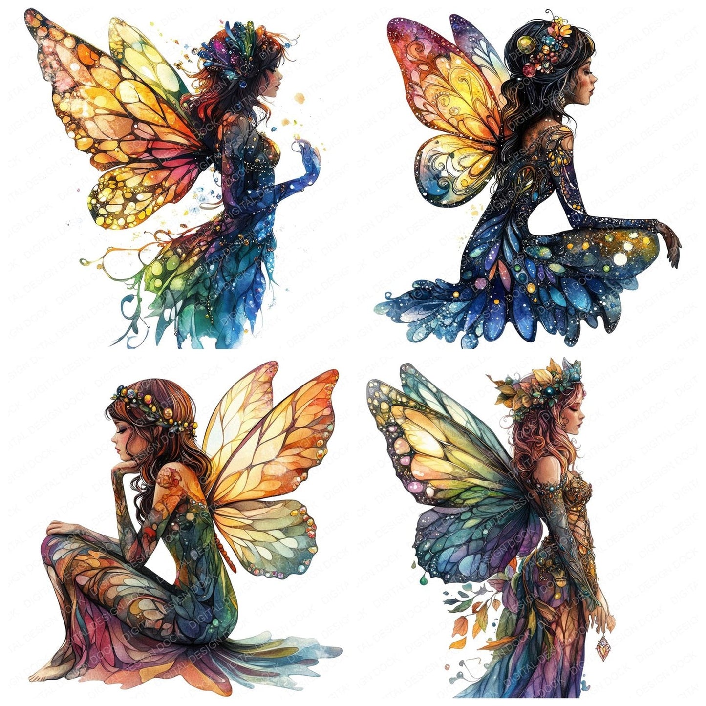Watercolour Jewelled Fairy Clipart Set (DDD007184)