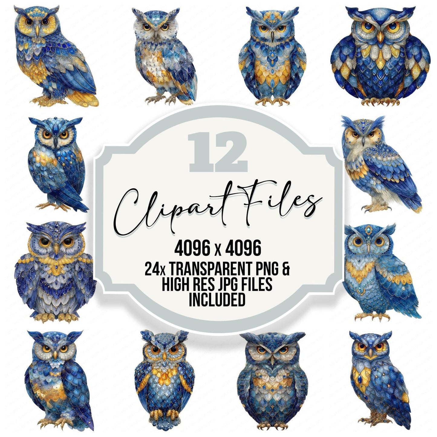 Watercolour Jewelled Owl Clipart Set (DDD007186)