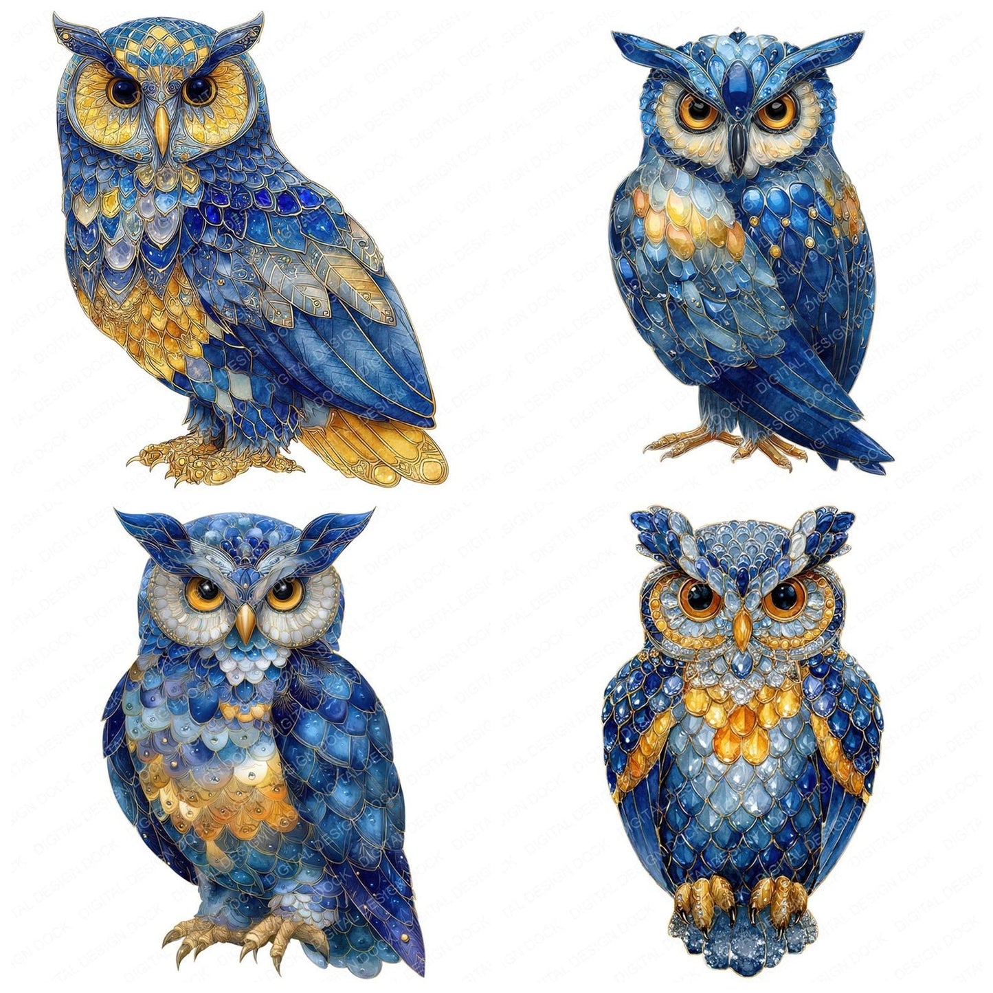 Watercolour Jewelled Owl Clipart Set (DDD007186)