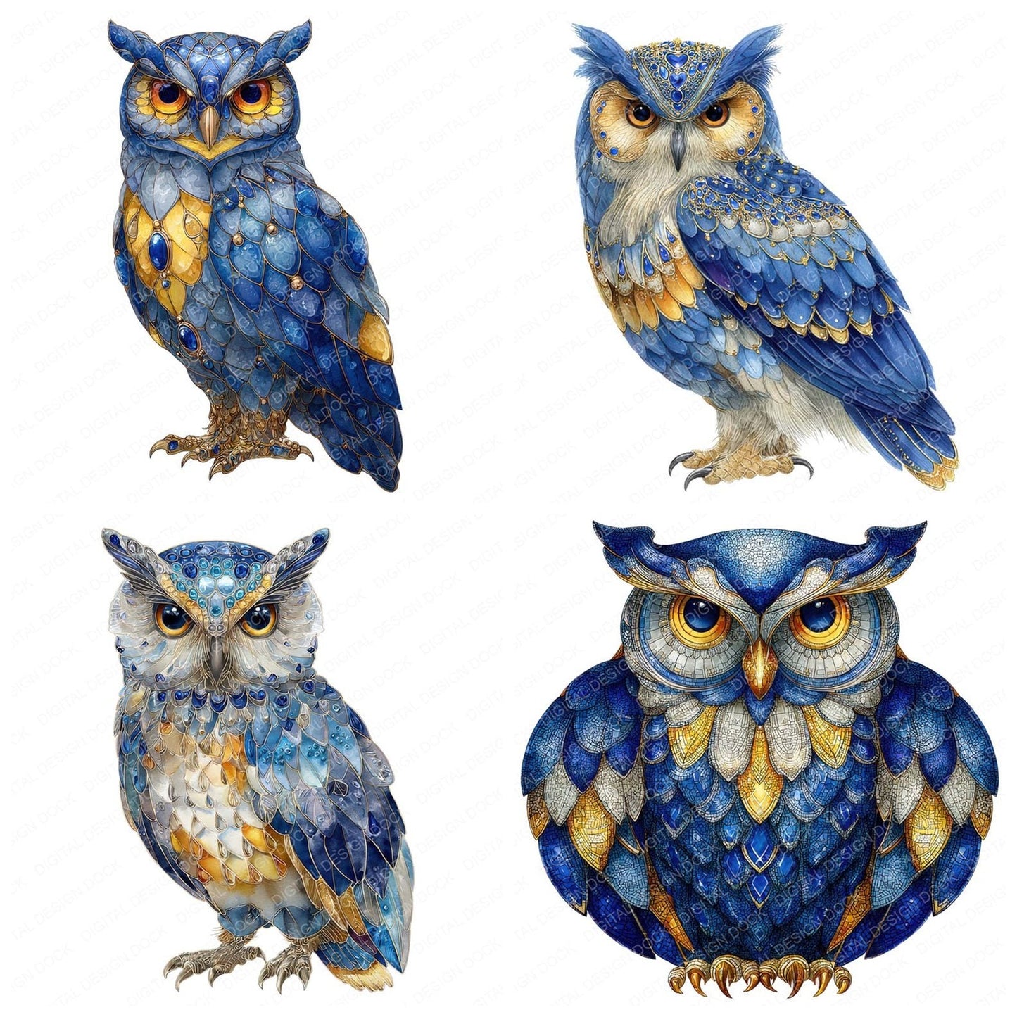 Watercolour Jewelled Owl Clipart Set (DDD007186)