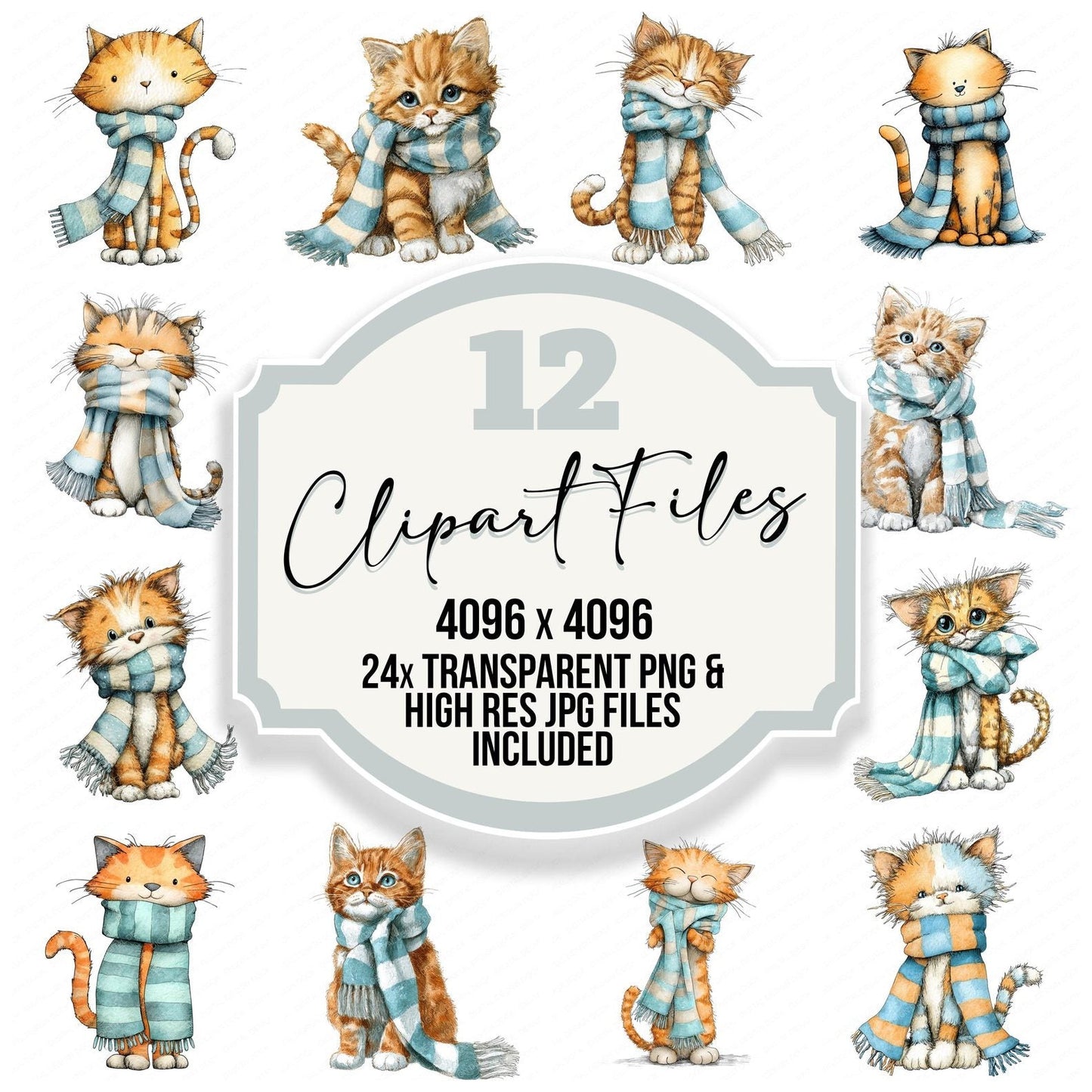 Watercolour Kitten Scarf Clipart Set (DDD007191)