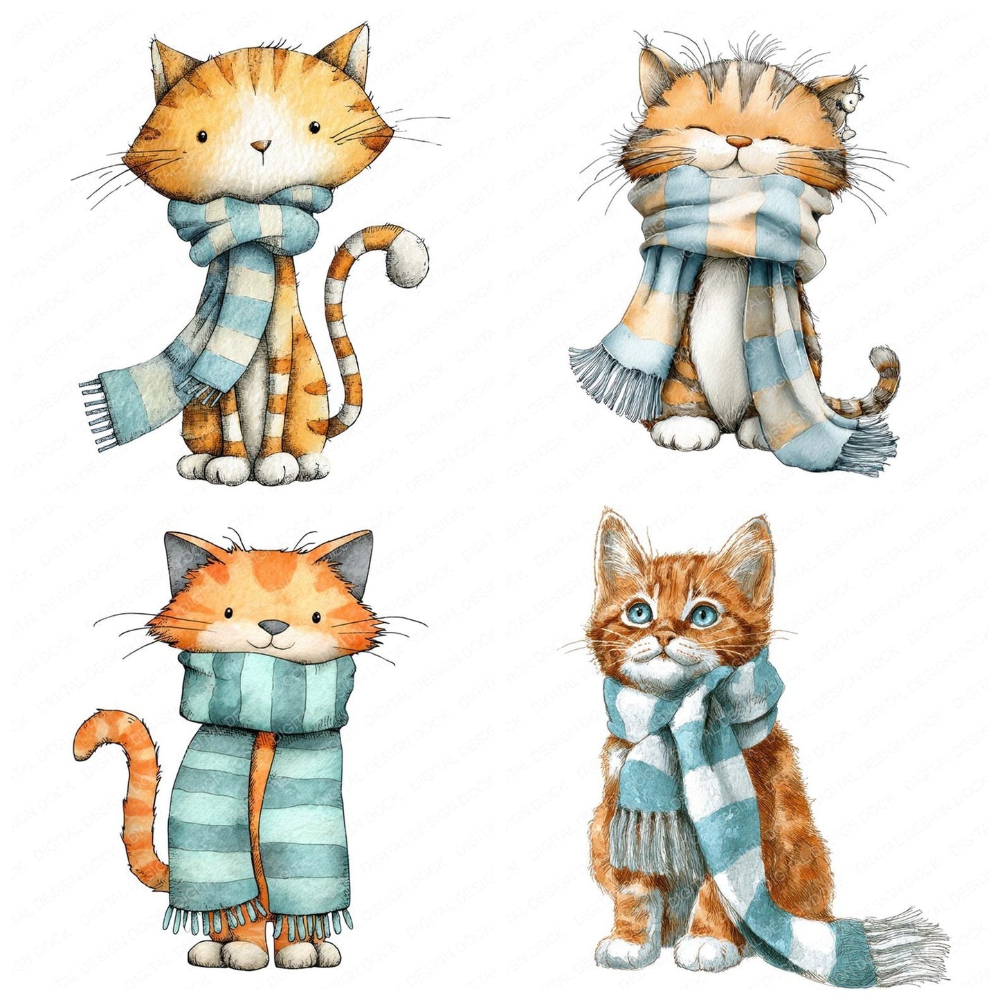 Watercolour Kitten Scarf Clipart Set (DDD007191)