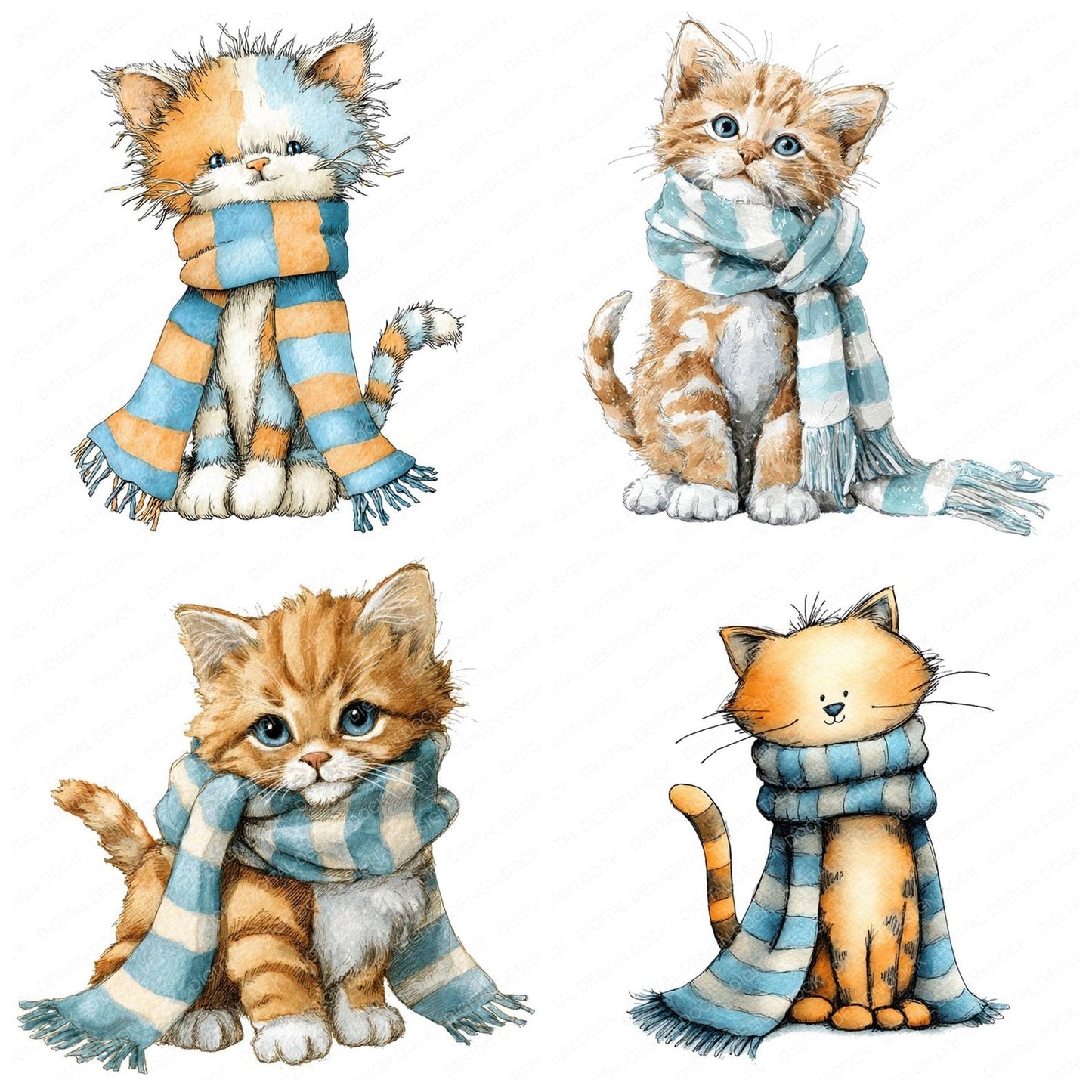 Watercolour Kitten Scarf Clipart Set (DDD007191)