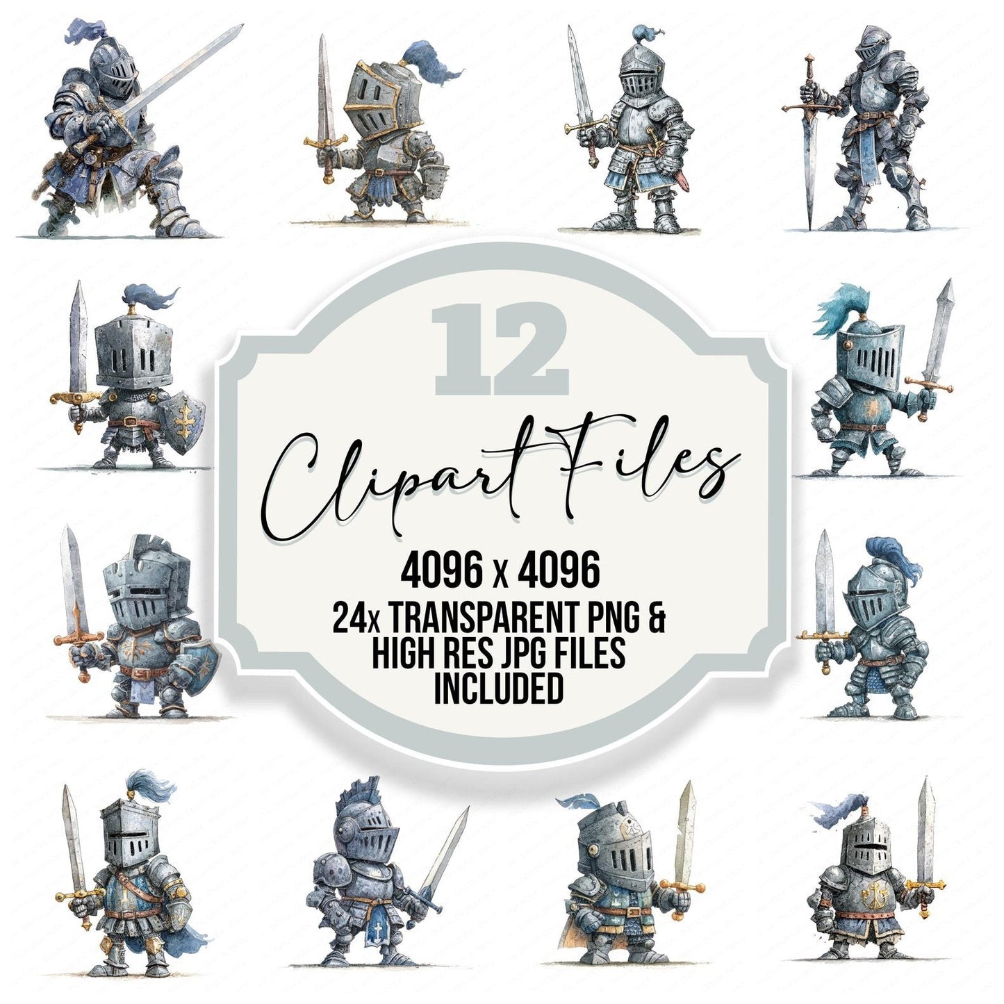 Watercolour Knight with Sword Clipart Set (DDD007194)