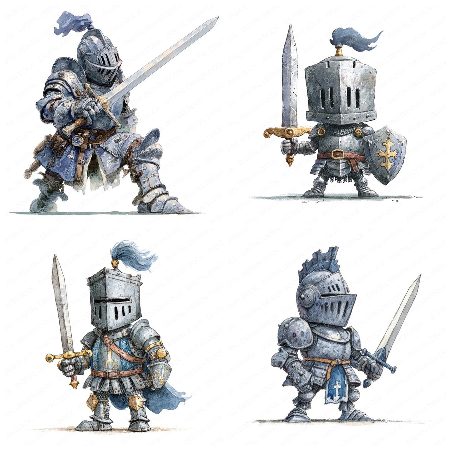 Watercolour Knight with Sword Clipart Set (DDD007194)