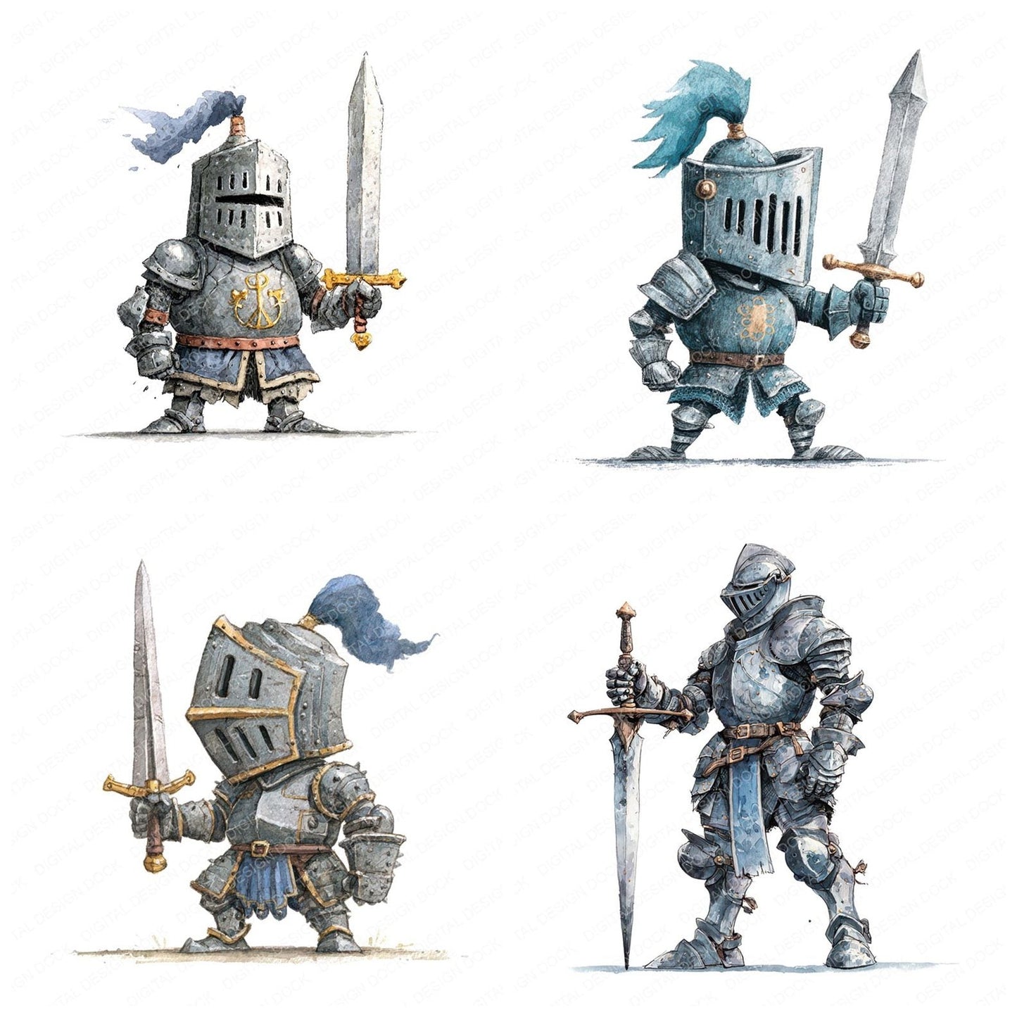 Watercolour Knight with Sword Clipart Set (DDD007194)