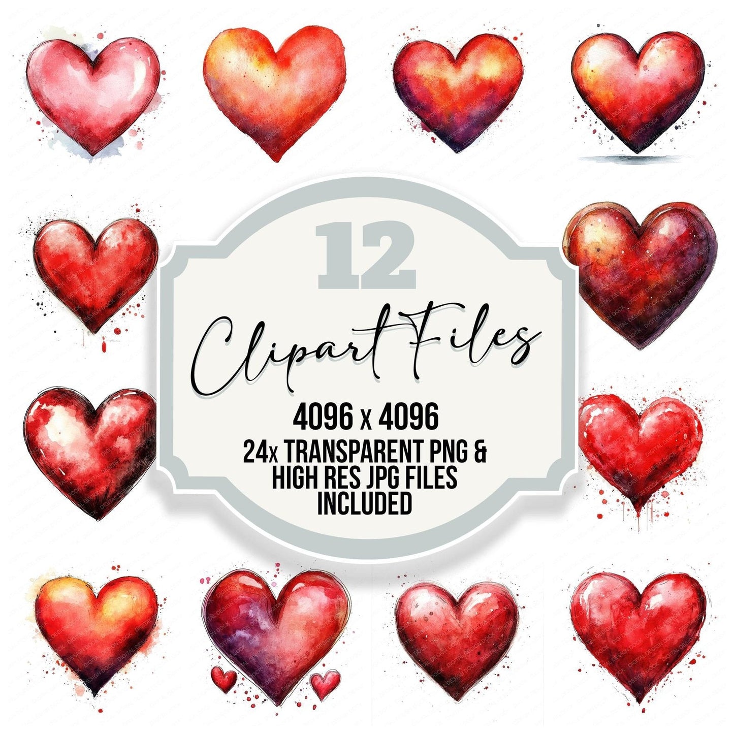Watercolour Love Heart Clipart Set (DDD007198)