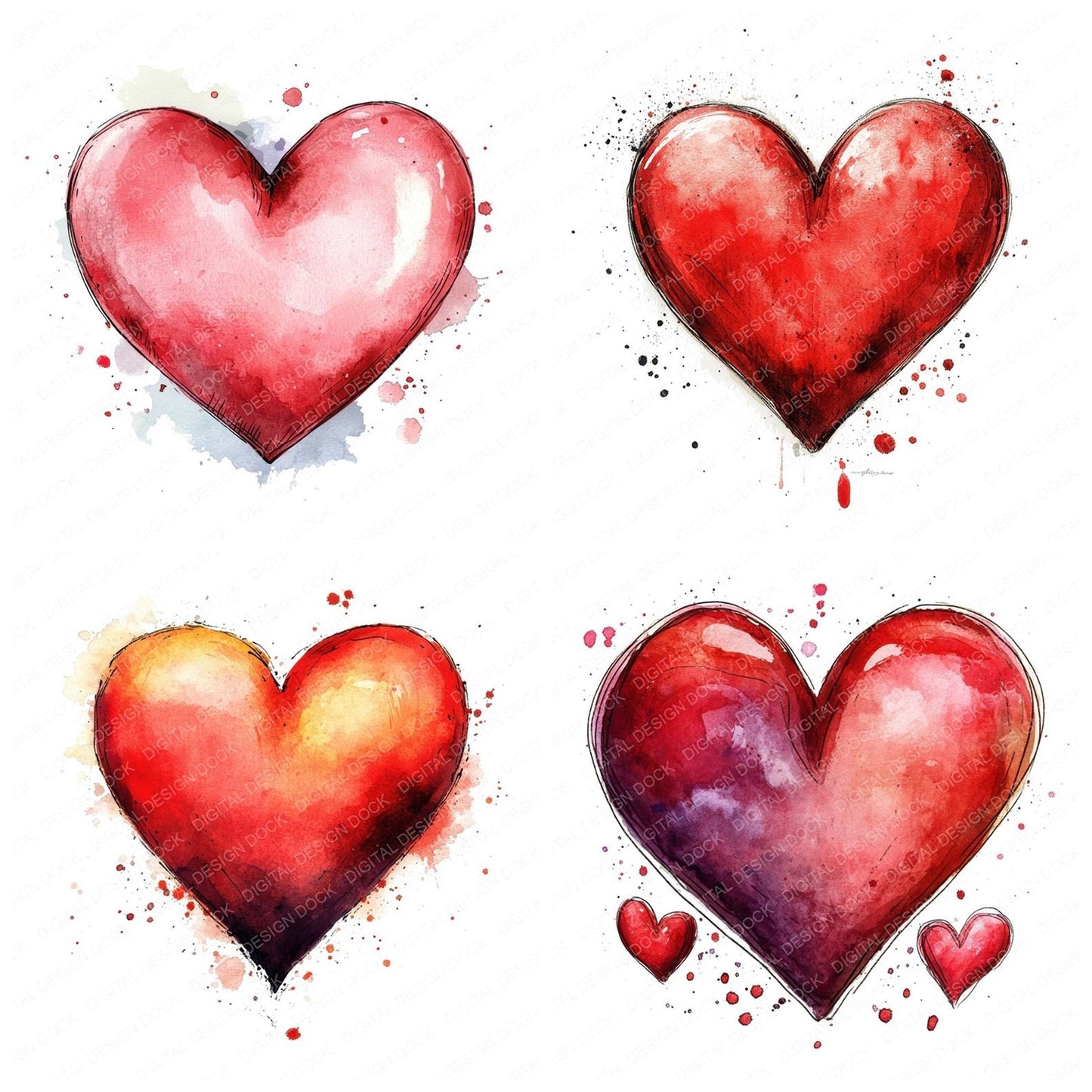 Watercolour Love Heart Clipart Set (DDD007198)