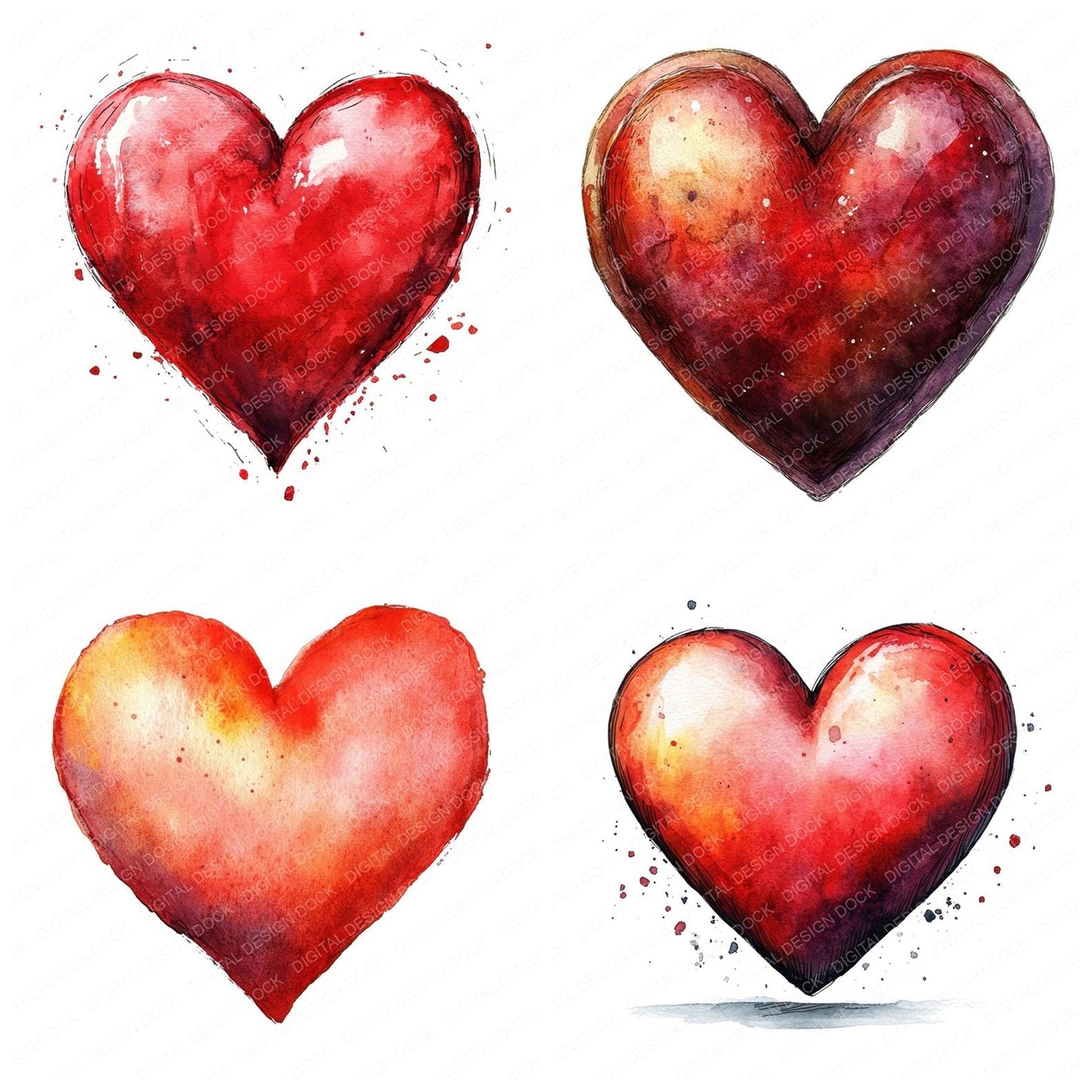 Watercolour Love Heart Clipart Set (DDD007198)