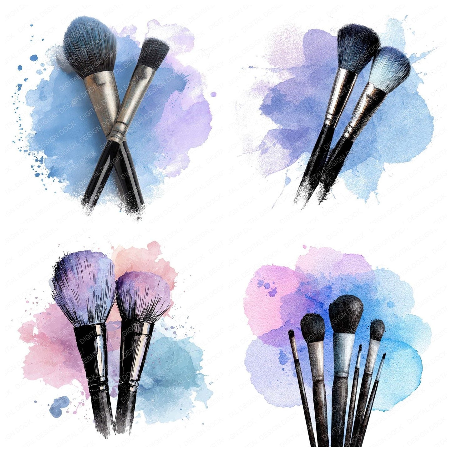 Watercolour Makeup Brushes Lavender Clipart Set (DDD007203)