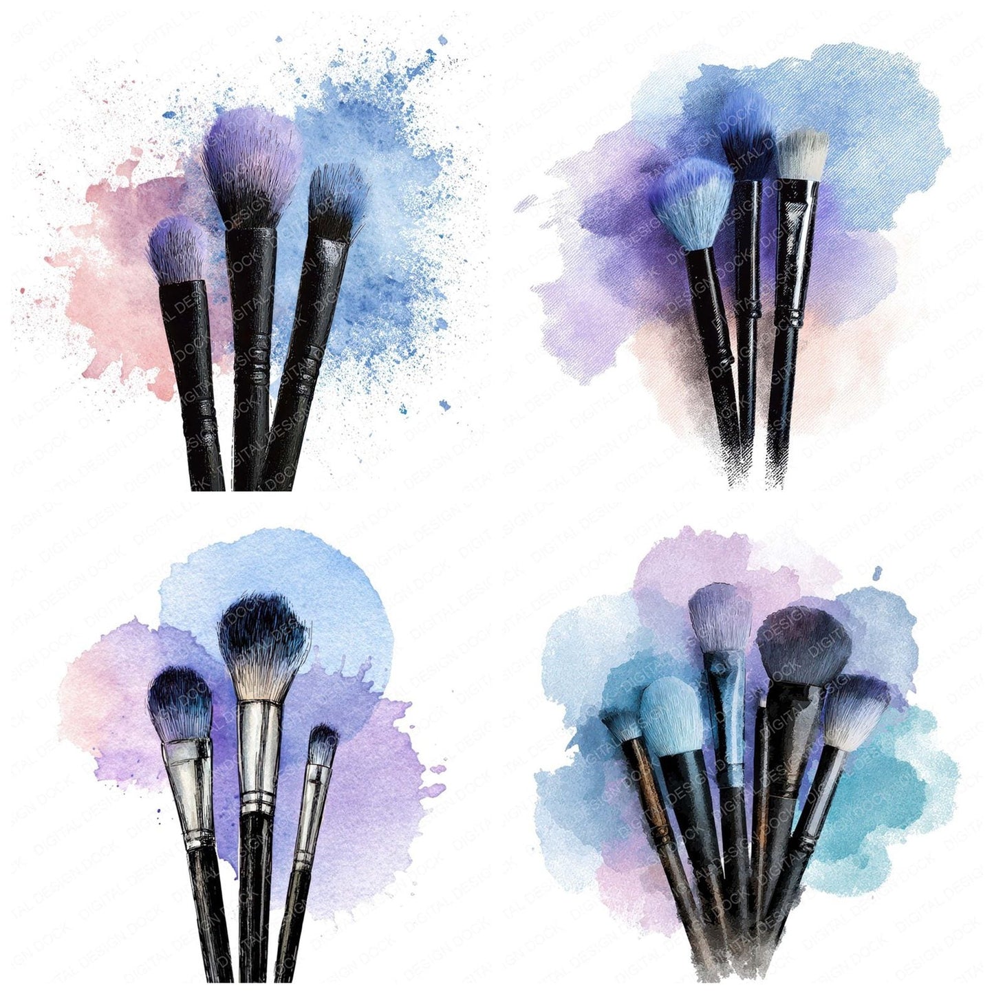 Watercolour Makeup Brushes Lavender Clipart Set (DDD007203)
