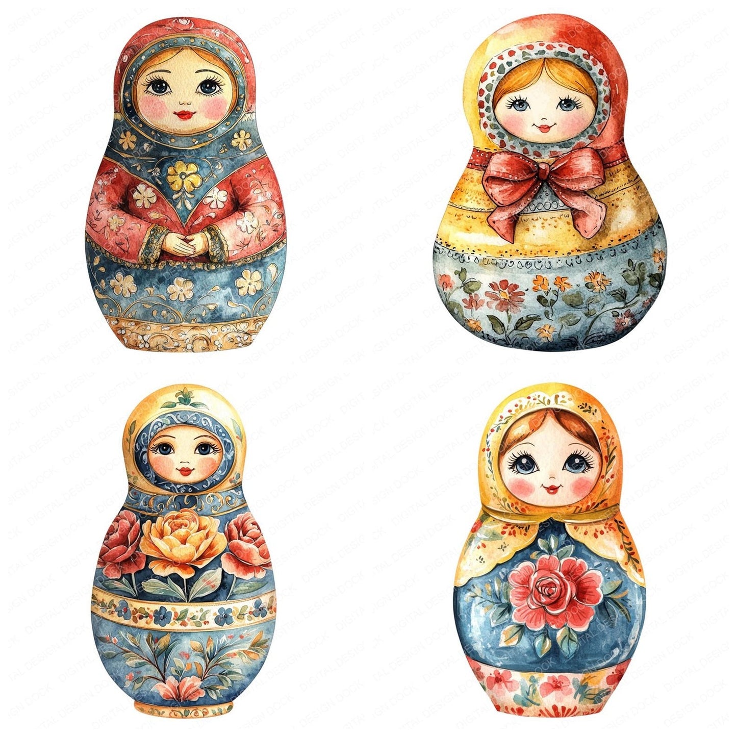 Watercolour Matryoshka Doll Clipart Set (DDD007210)
