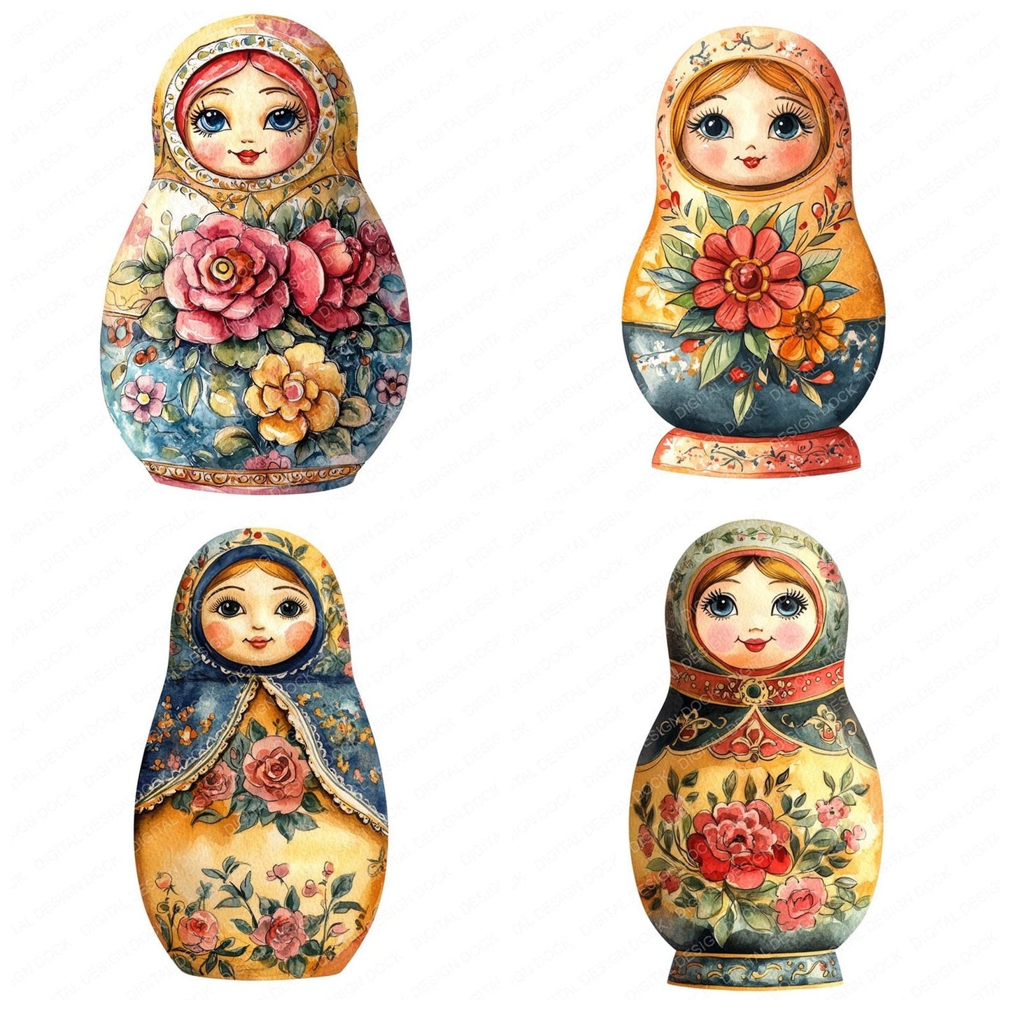 Watercolour Matryoshka Doll Clipart Set (DDD007210)