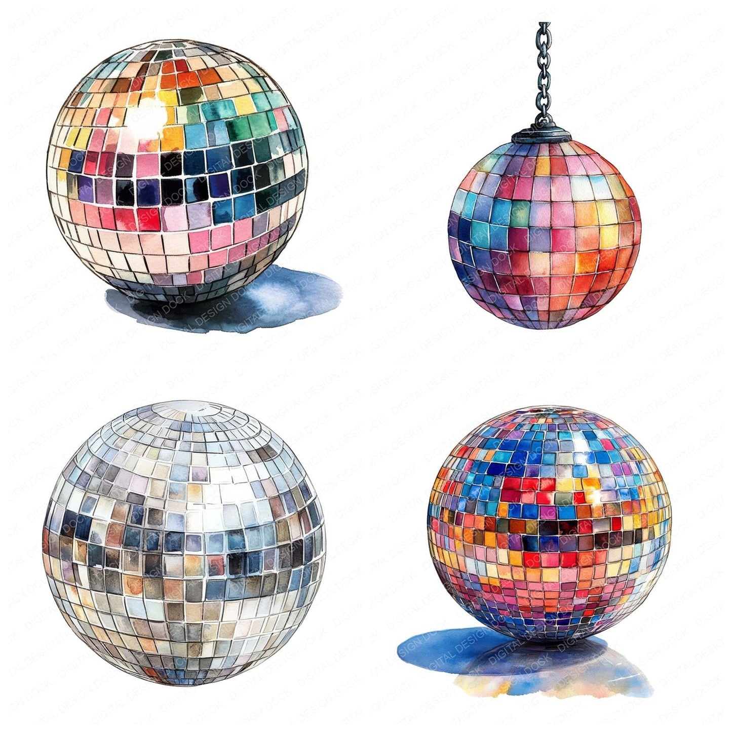 Watercolour Mirror Ball Clipart Set (DDD007217)