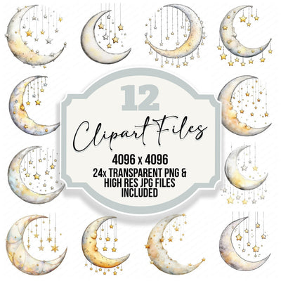 Watercolour Moon Stars Clipart Set (DDD007219)