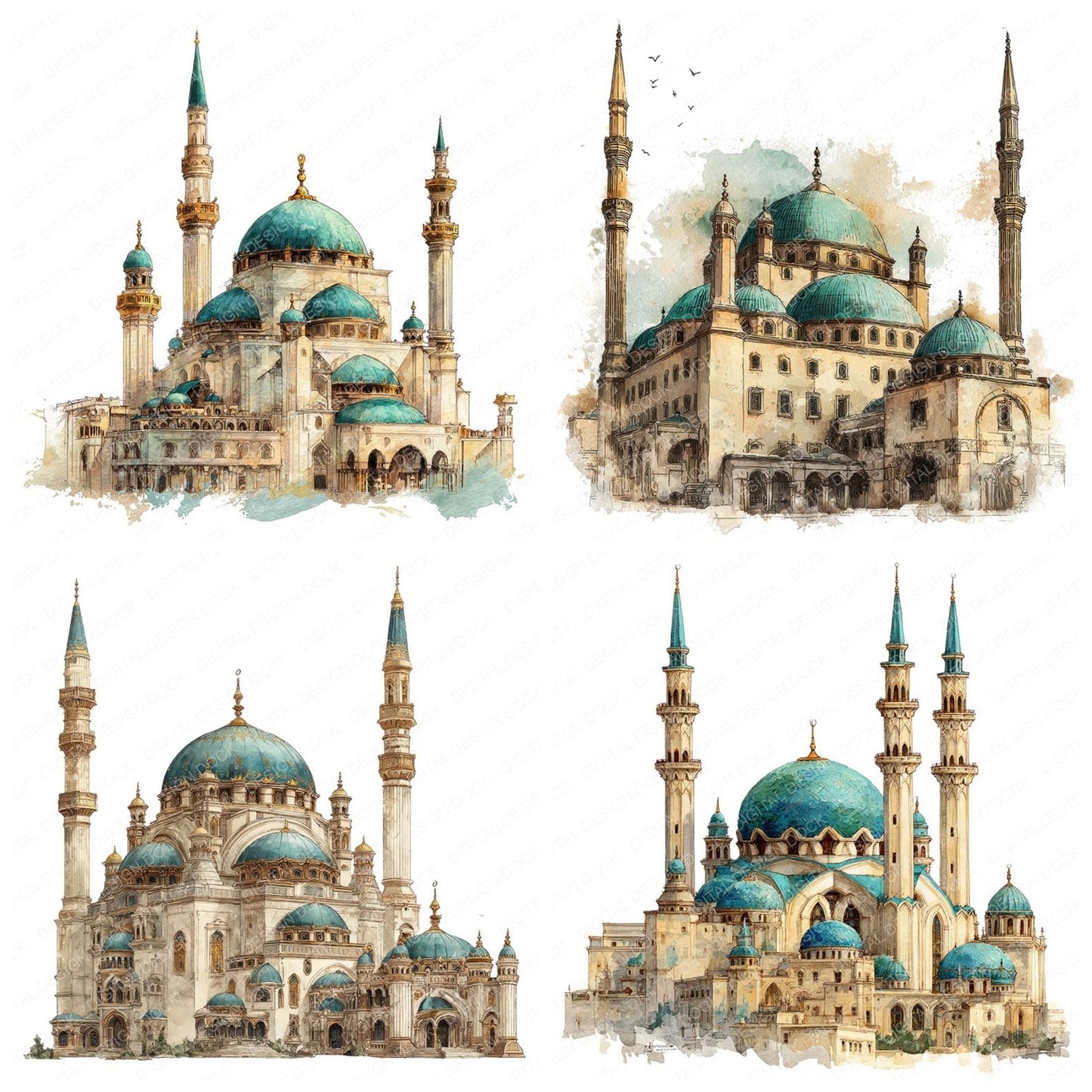 Watercolour Mosque Clipart Set (DDD007224)