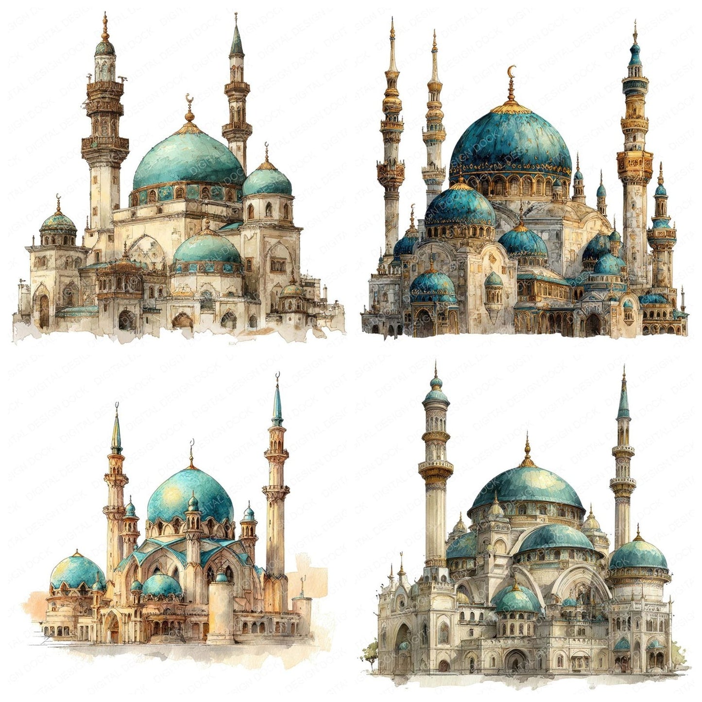 Watercolour Mosque Clipart Set (DDD007224)