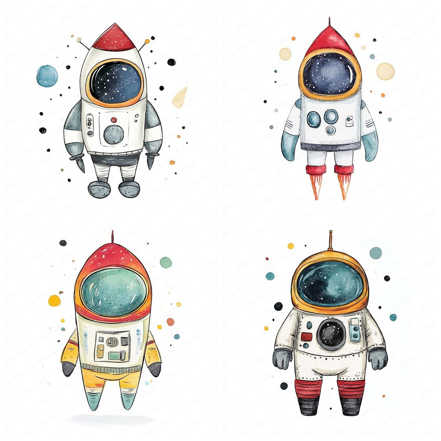Watercolour Nursery Astronaut Clipart Set (DDD007229)