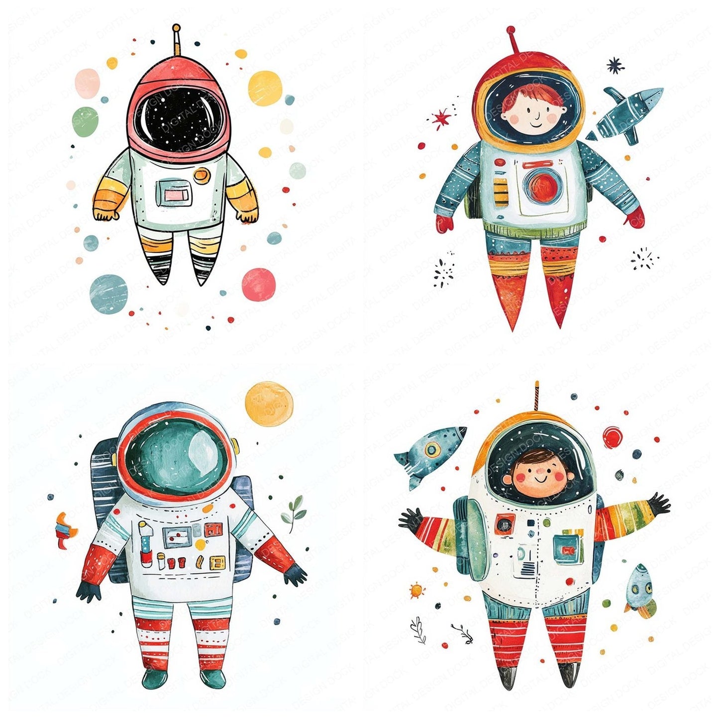 Watercolour Nursery Astronaut Clipart Set (DDD007229)